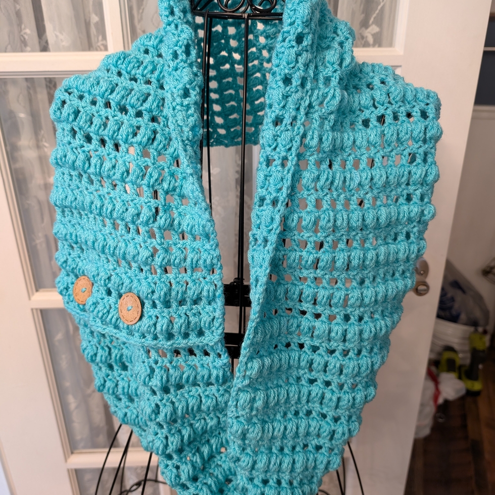Blue Crocheted Infinity Scarf